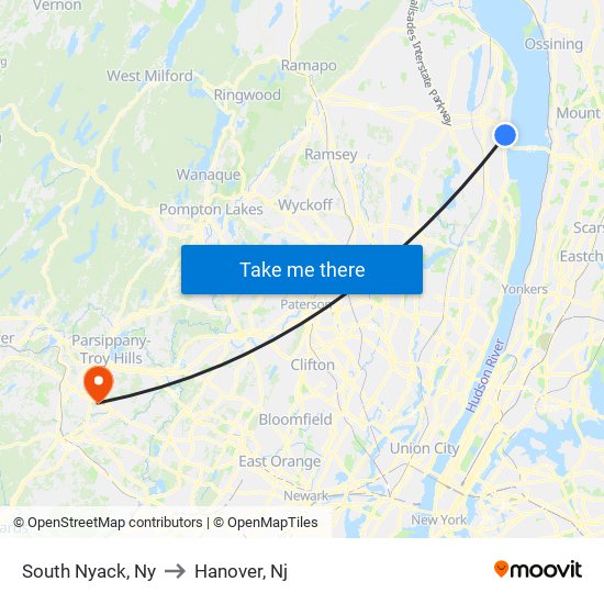 South Nyack, Ny to Hanover, Nj map