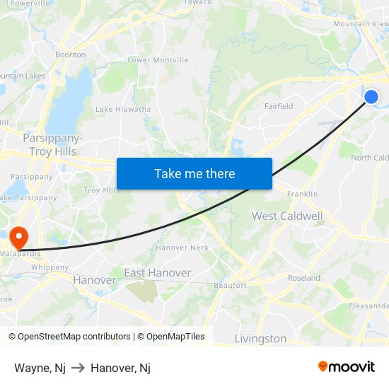 Wayne, Nj to Hanover, Nj map
