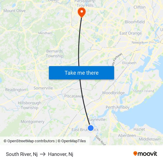 South River, Nj to Hanover, Nj map