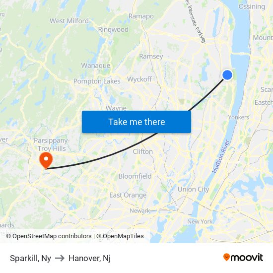 Sparkill, Ny to Hanover, Nj map