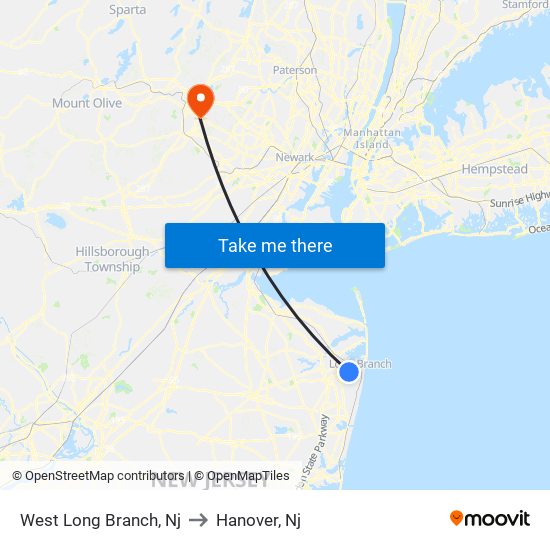 West Long Branch, Nj to Hanover, Nj map