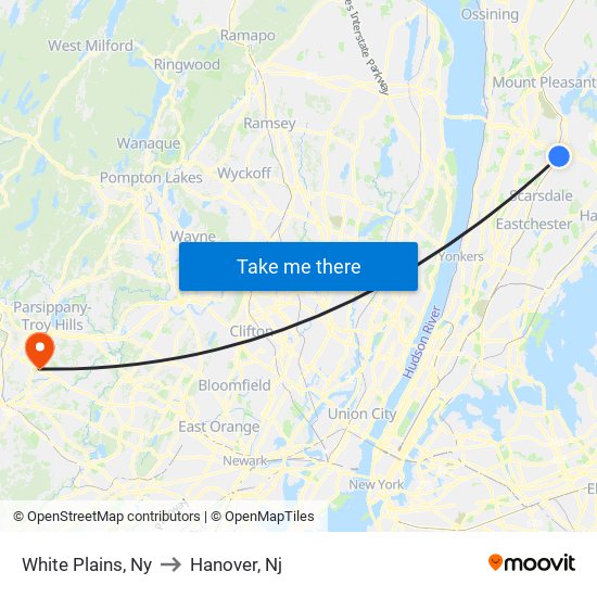 White Plains, Ny to Hanover, Nj map