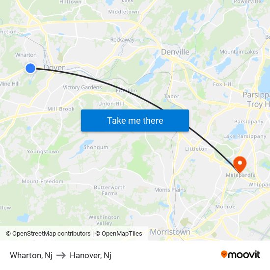 Wharton, Nj to Hanover, Nj map