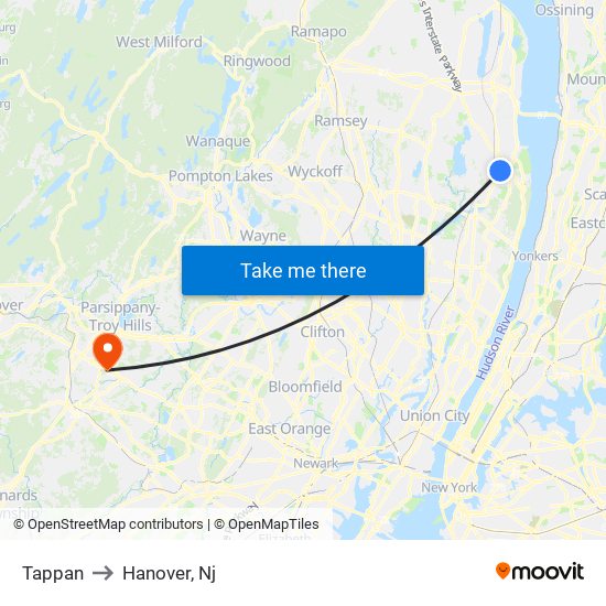 Tappan to Hanover, Nj map