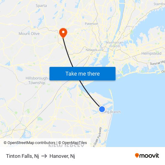 Tinton Falls, Nj to Hanover, Nj map