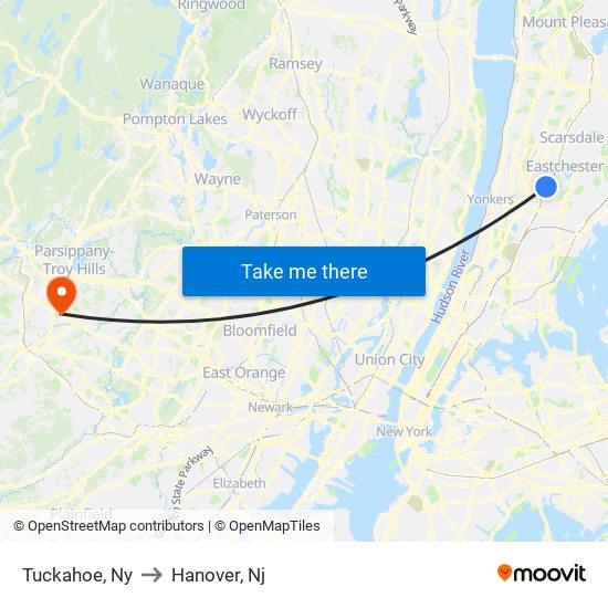 Tuckahoe, Ny to Hanover, Nj map