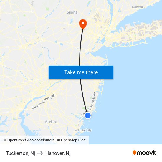 Tuckerton, Nj to Hanover, Nj map