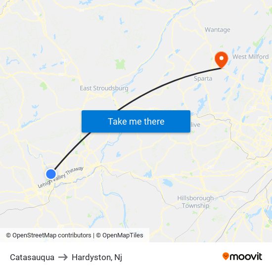 Catasauqua to Hardyston, Nj map