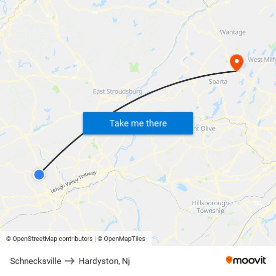 Schnecksville to Hardyston, Nj map