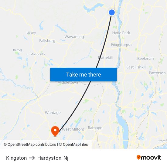 Kingston to Hardyston, Nj map