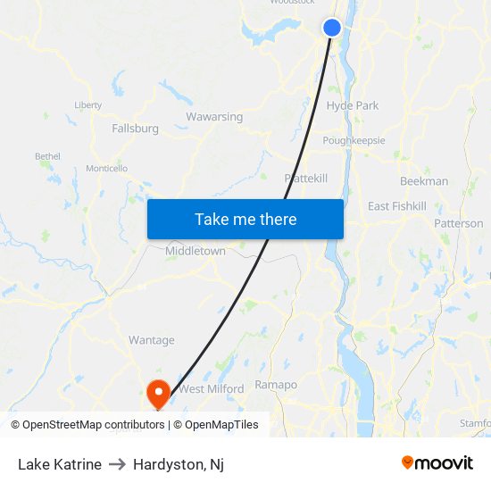 Lake Katrine to Hardyston, Nj map