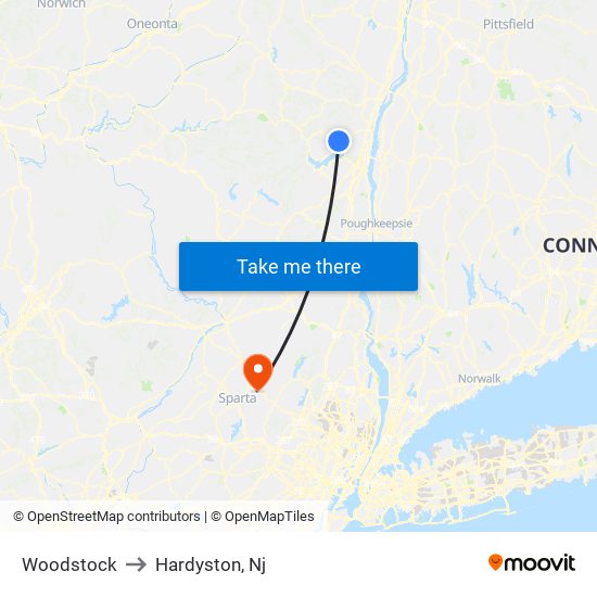 Woodstock to Hardyston, Nj map
