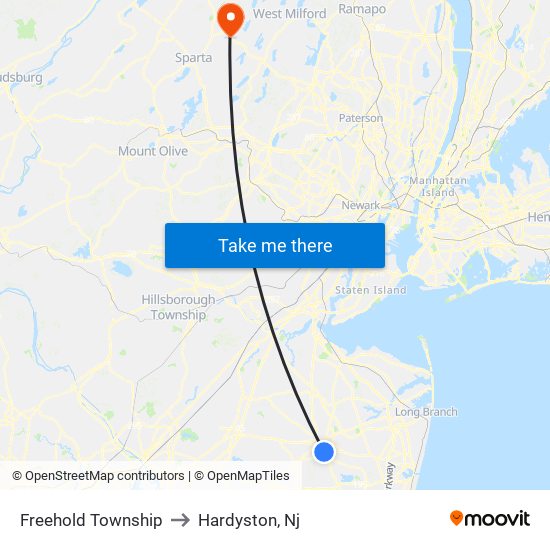 Freehold Township to Hardyston, Nj map