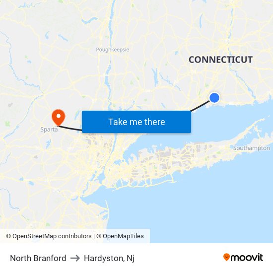 North Branford to Hardyston, Nj map