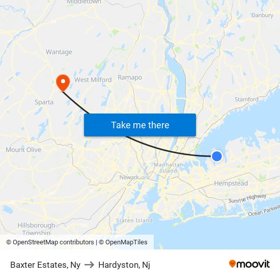 Baxter Estates, Ny to Hardyston, Nj map