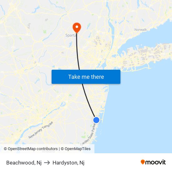 Beachwood, Nj to Hardyston, Nj map