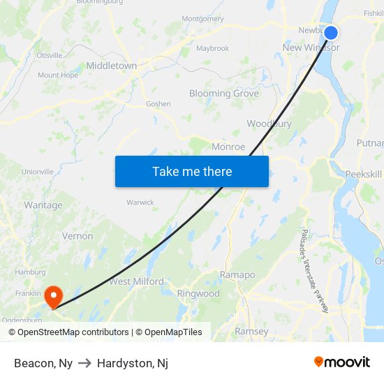 Beacon, Ny to Hardyston, Nj map