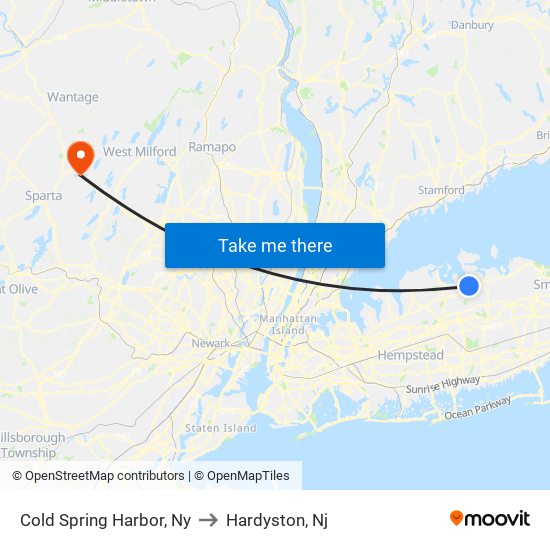 Cold Spring Harbor, Ny to Hardyston, Nj map