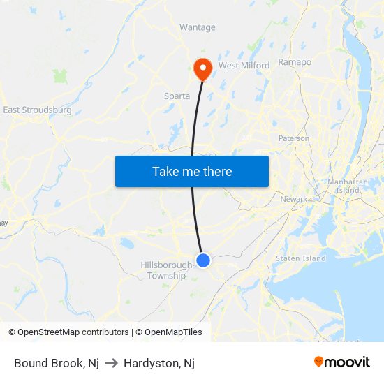 Bound Brook, Nj to Hardyston, Nj map