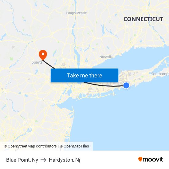 Blue Point, Ny to Hardyston, Nj map