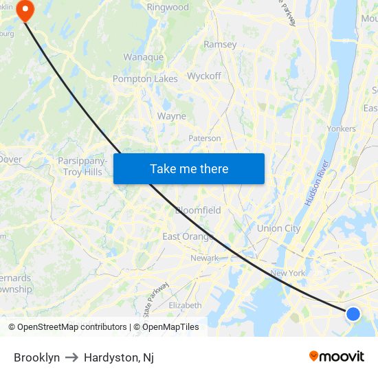 Brooklyn to Hardyston, Nj map