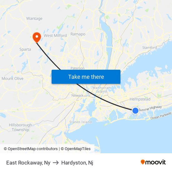 East Rockaway, Ny to Hardyston, Nj map