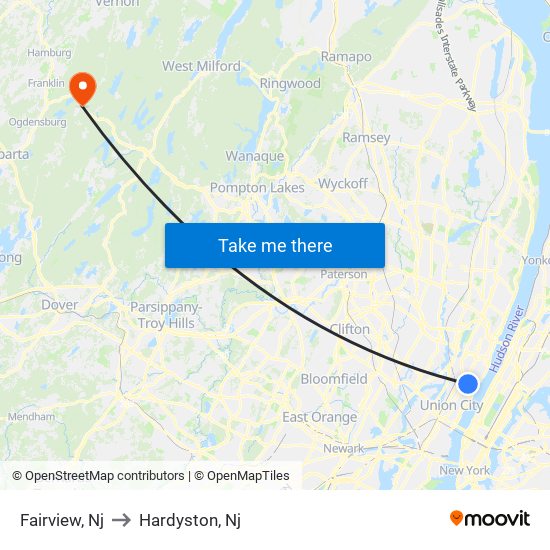 Fairview, Nj to Hardyston, Nj map