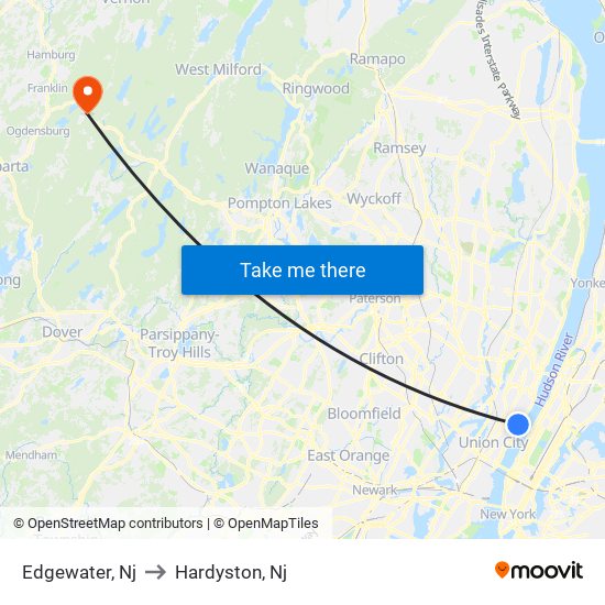 Edgewater, Nj to Hardyston, Nj map