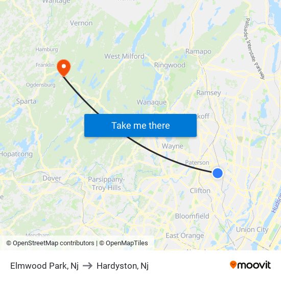 Elmwood Park, Nj to Hardyston, Nj map