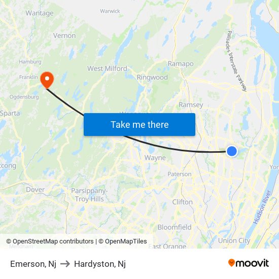 Emerson, Nj to Hardyston, Nj map