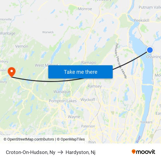 Croton-On-Hudson, Ny to Hardyston, Nj map