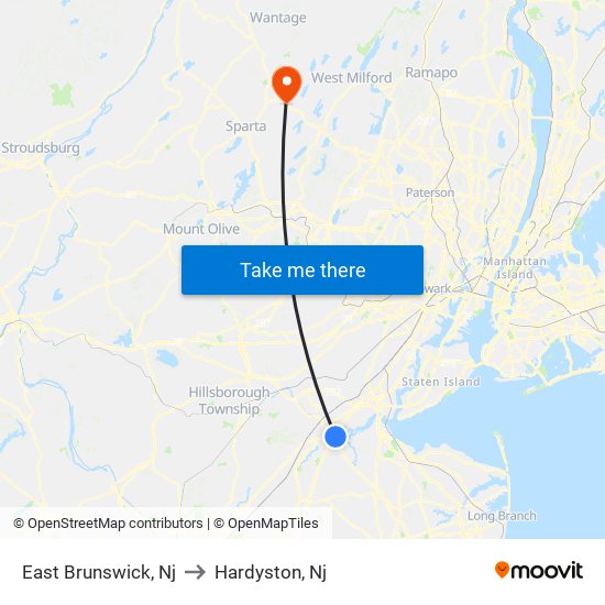 East Brunswick, Nj to Hardyston, Nj map