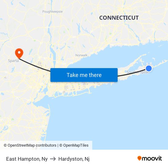 East Hampton, Ny to Hardyston, Nj map