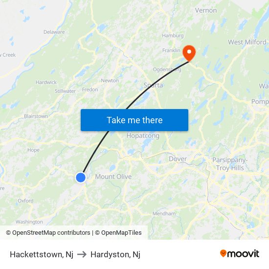 Hackettstown, Nj to Hardyston, Nj map