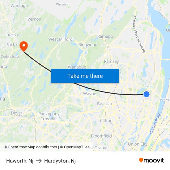 Haworth, Nj to Hardyston, Nj map