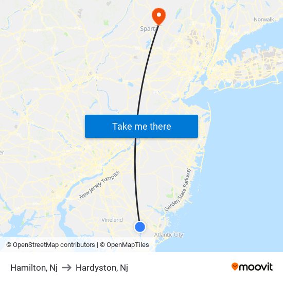 Hamilton, Nj to Hardyston, Nj map