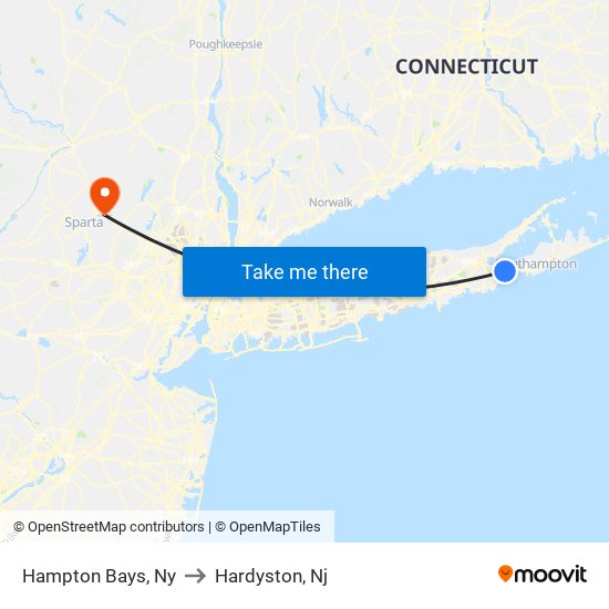Hampton Bays, Ny to Hardyston, Nj map
