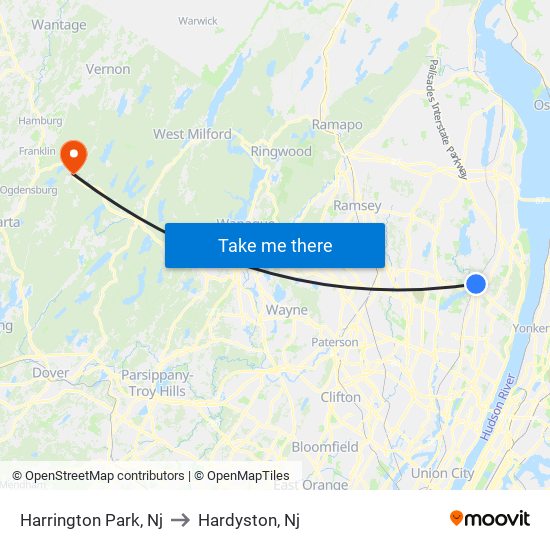 Harrington Park, Nj to Hardyston, Nj map