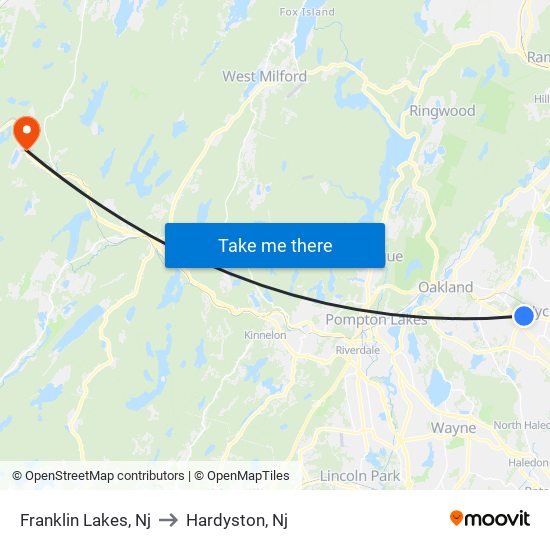 Franklin Lakes, Nj to Hardyston, Nj map