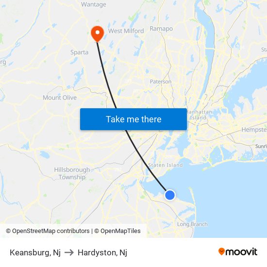 Keansburg, Nj to Hardyston, Nj map