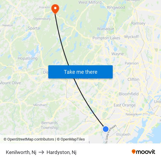 Kenilworth, Nj to Hardyston, Nj map