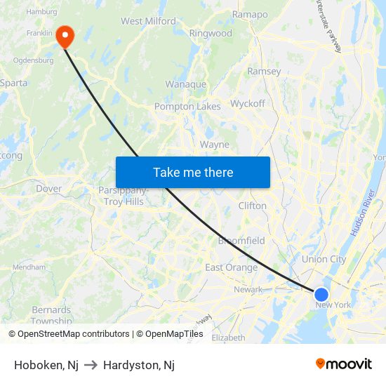 Hoboken, Nj to Hardyston, Nj map