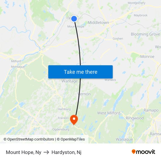 Mount Hope, Ny to Hardyston, Nj map