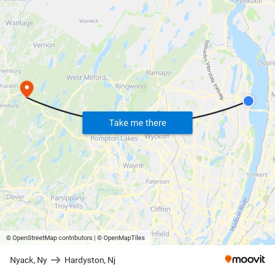 Nyack, Ny to Hardyston, Nj map