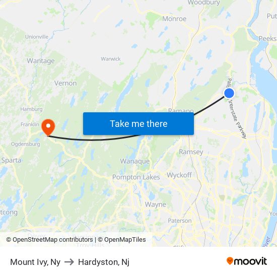 Mount Ivy, Ny to Hardyston, Nj map