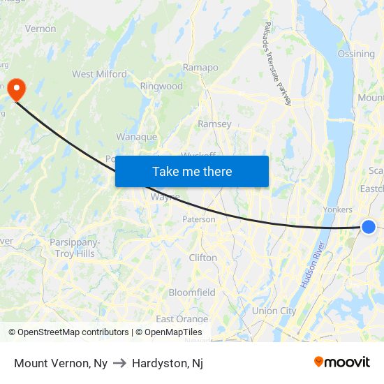 Mount Vernon, Ny to Hardyston, Nj map