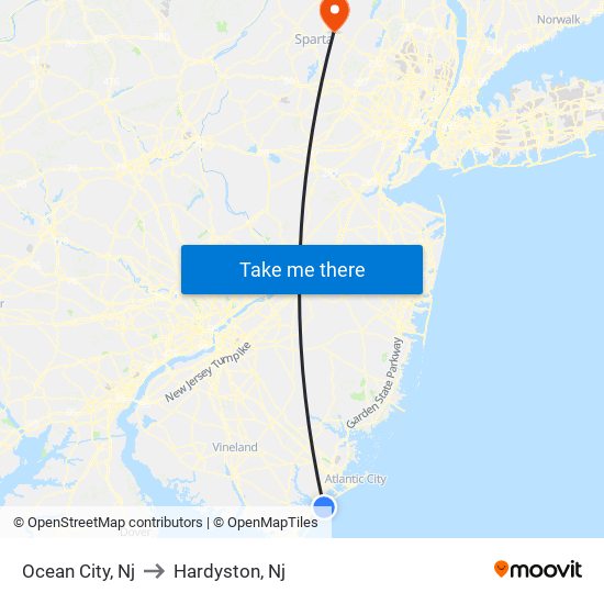 Ocean City, Nj to Hardyston, Nj map