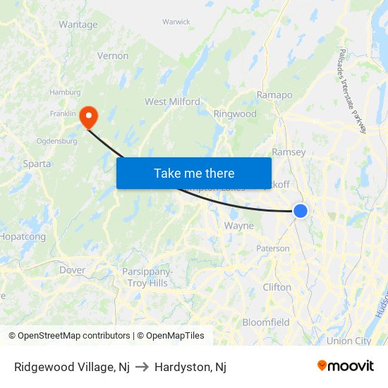 Ridgewood Village, Nj to Hardyston, Nj map