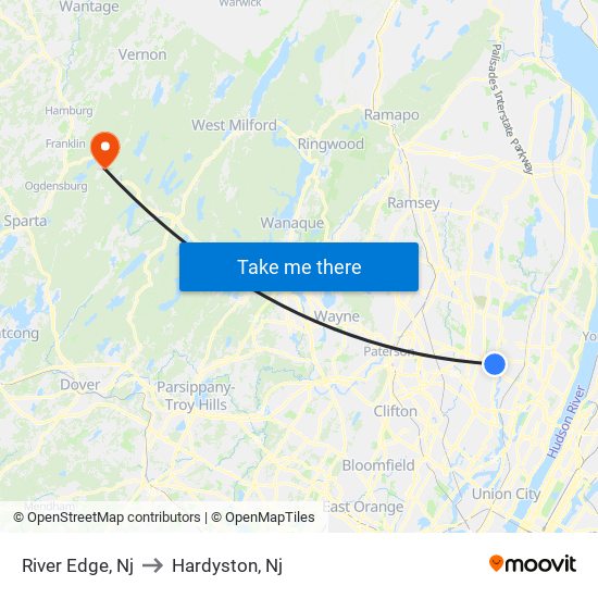 River Edge, Nj to Hardyston, Nj map