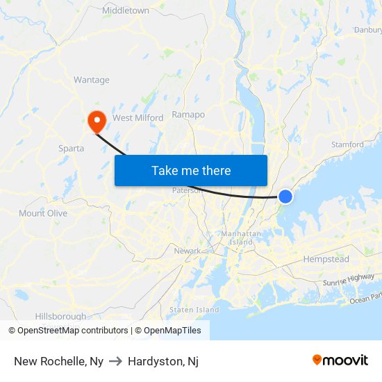 New Rochelle, Ny to Hardyston, Nj map